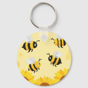 Porte-clés Motif de ruches de miel avec des abeilles bourdonn