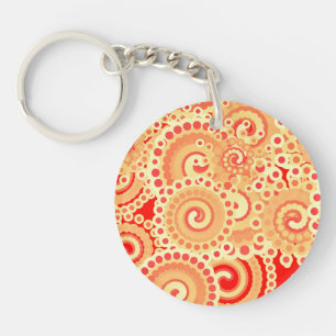 Porte-clés Motif de spirale fractale, nuances d'orange corail