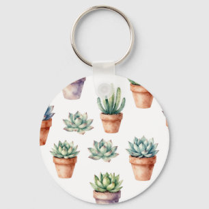 Porte-clés Motif de succulentes à l'aquarelle