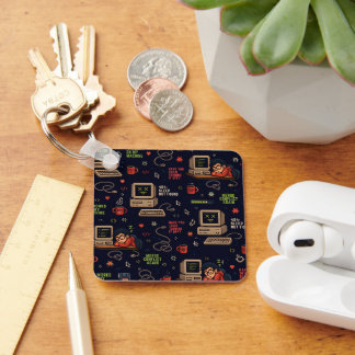 Porte-clés Motif de technologie d'art pixelisé de l'ordinateu
