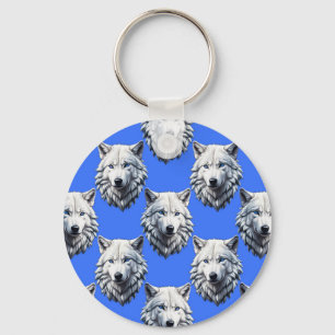 Porte-clés Motif de tête de loup blanc Design bleu