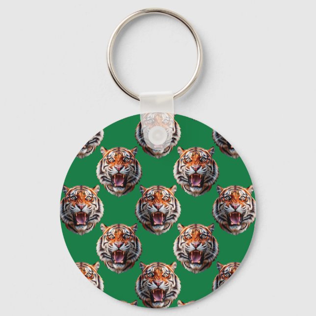 Porte-clés Motif de tête de tigre vert  (Recto)