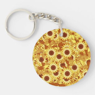 Porte-clés Motif de tournesol - or, jaune et marron