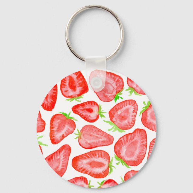 Porte-clés Motif de tranches de fraise d'aquarelle (Recto)