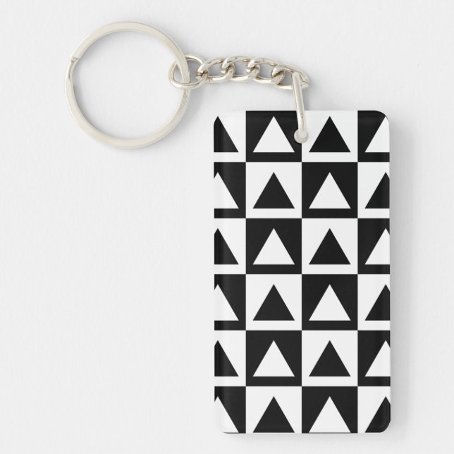 Porte-clés Motif de triangle géométrique noir et blanc (Devant)