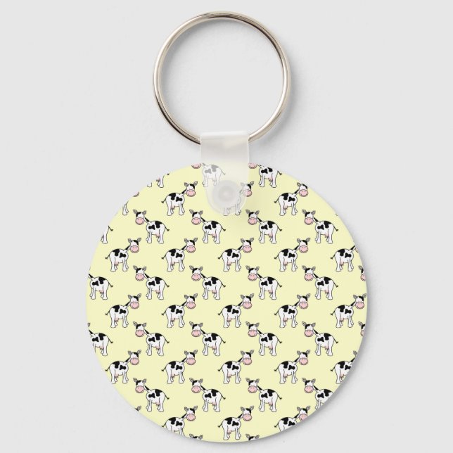 Porte-clés Motif de vache noir et blanc sur jaune clair (Recto)