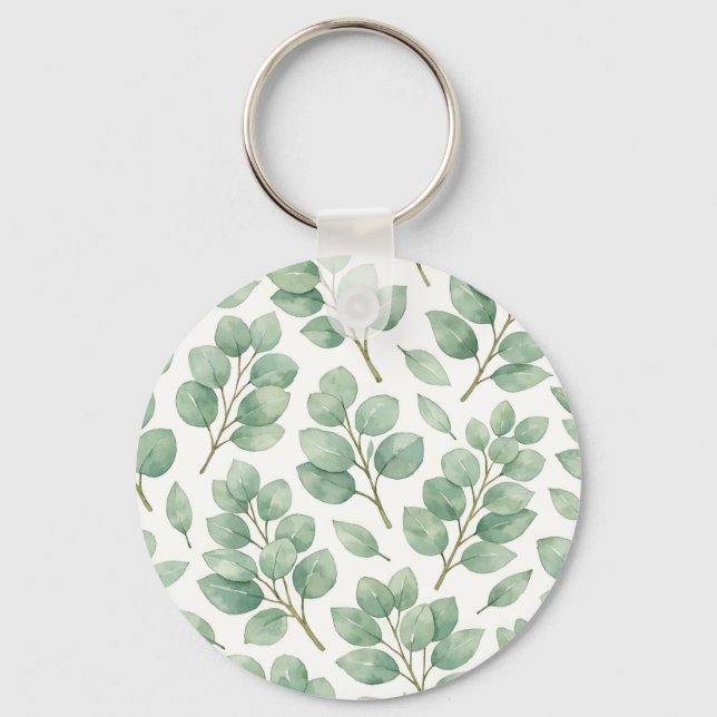 Porte-clés Motif de verdure d'eucalyptus à l'aquarelle (Recto)