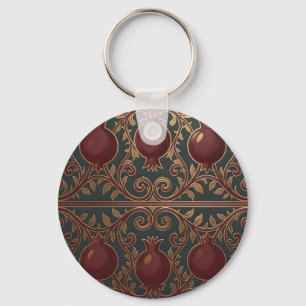 Porte-clés Motif de vigne de grenade vert foncé orné or