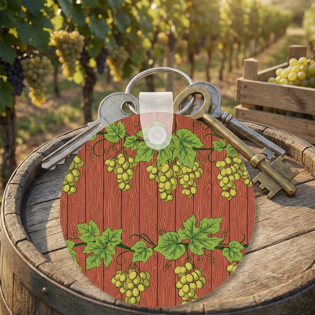 Porte-clés Motif de vigne de raisin vert sur bois rustique (Créateur téléchargé)