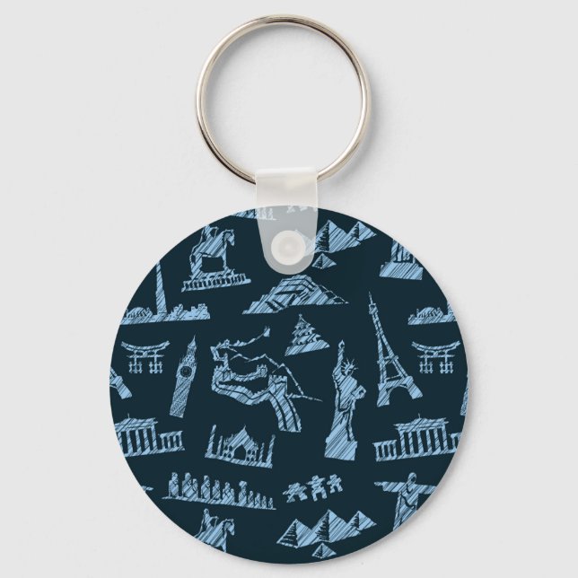 Porte-clés Motif De Voyage En Motif Blues (Recto)