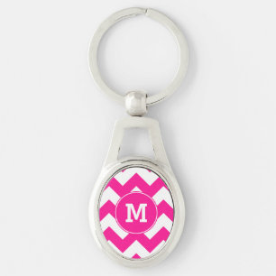 Porte-clés Motif de zigzag rose profond monogramme