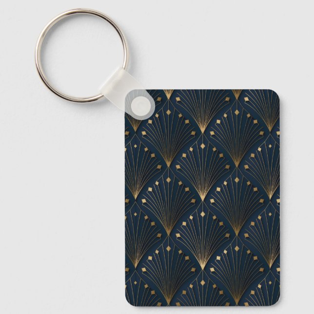 Porte-clés Motif déco bleu et or (Recto)