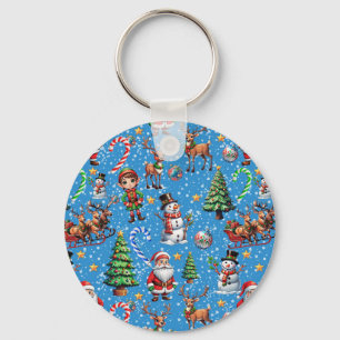 Porte-clés Motif décoratif de Noël sur fond bleu