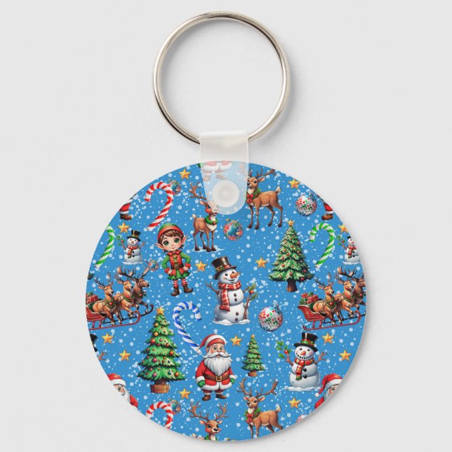 Porte-clés Motif décoratif de Noël sur fond bleu (Recto)