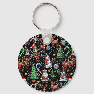 Porte-clés Motif décoratif de Noël sur fond noir