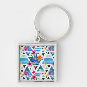 Porte-clés Motif des fleurs tropicales géométriques