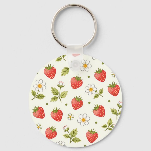 Porte-clés Motif d'été de Fleur de Fraisier (Recto)