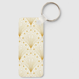 Porte-clés Motif d'éventail Art déco en or et blanc