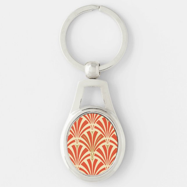 Porte-clés Motif d'éventail Art déco - orange mandarine (Devant)