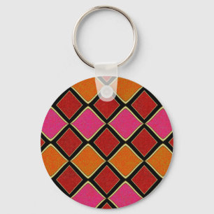 Porte-clés Motif diamant Harlequin vibrant en rouge, orange,