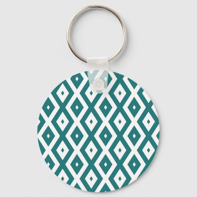 Porte-clés motif diamant turquoise et blanc (Recto)
