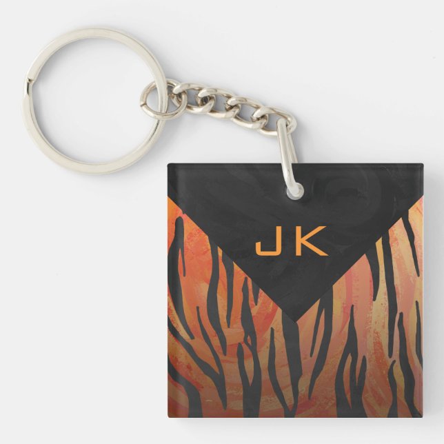 Porte-clés Motif d'impression monogramme Tiger chaud orange e (Devant)
