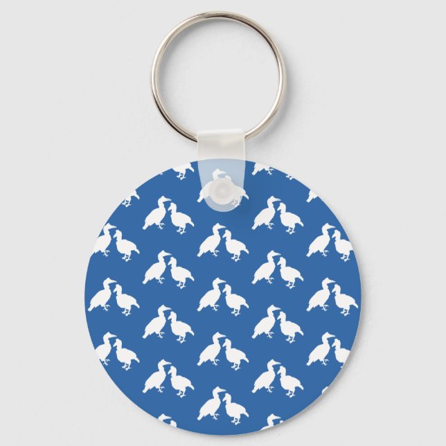 Porte-clés Motif d'oiseaux bleu et blanc. (Recto)