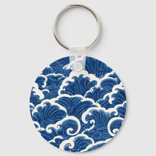 Porte-clés Motif d'onde océanique sans faille d'inspiration j (Recto)