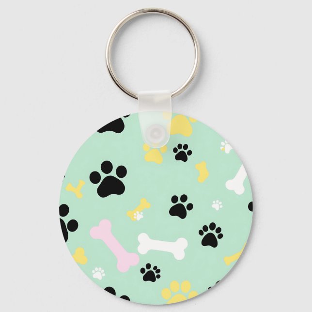 Porte-clés Motif d'os d'empreintes de pattes de chien (Recto)