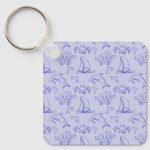 Porte-clés Motif d'une ligne d'animal marin et voilier