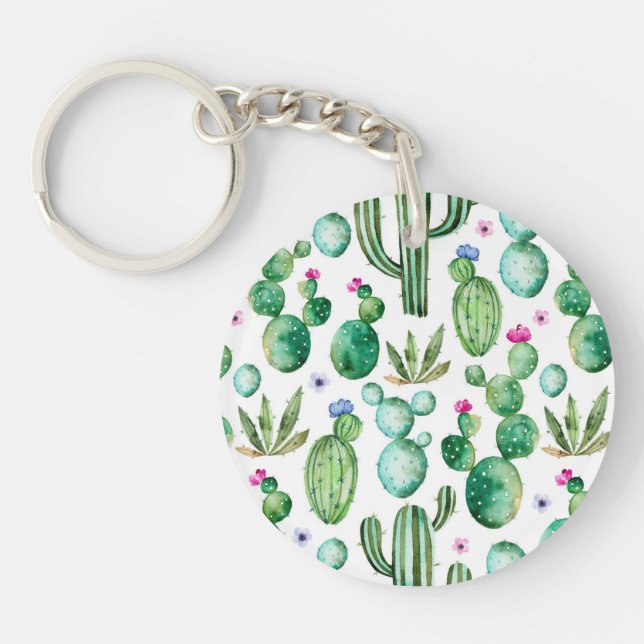Porte-clés Motif d'usines de cactus d'aquarelle (Devant)