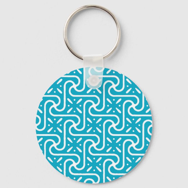 Porte-clés Motif en carrelage égyptien, turquoise et blanc (Recto)