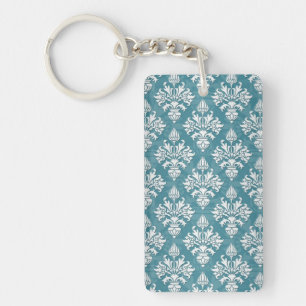 Porte-clés Motif en damas floral turquoise et blanc