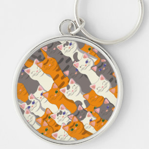 Porte-clés Motif en diagonale du chat noir blanc gingembre
