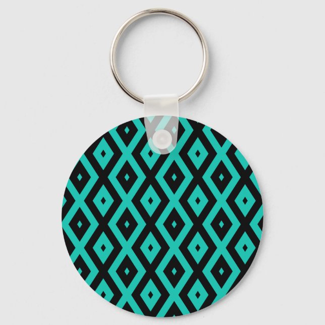 Porte-clés Motif en diamant noir et turquoise (Recto)