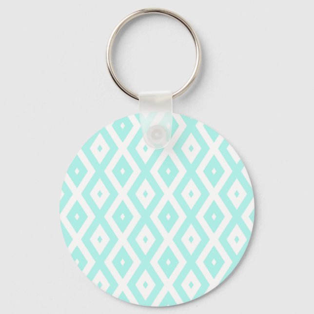 Porte-clés Motif en diamant Turquoise et blanc (Recto)