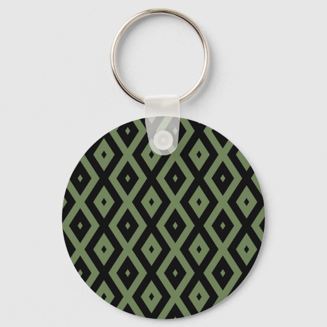 Porte-clés Motif en diamant vert olive et noir (Recto)