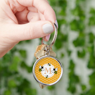 Porte-clés Motif en nid d'abeille avec abeilles monogrammées