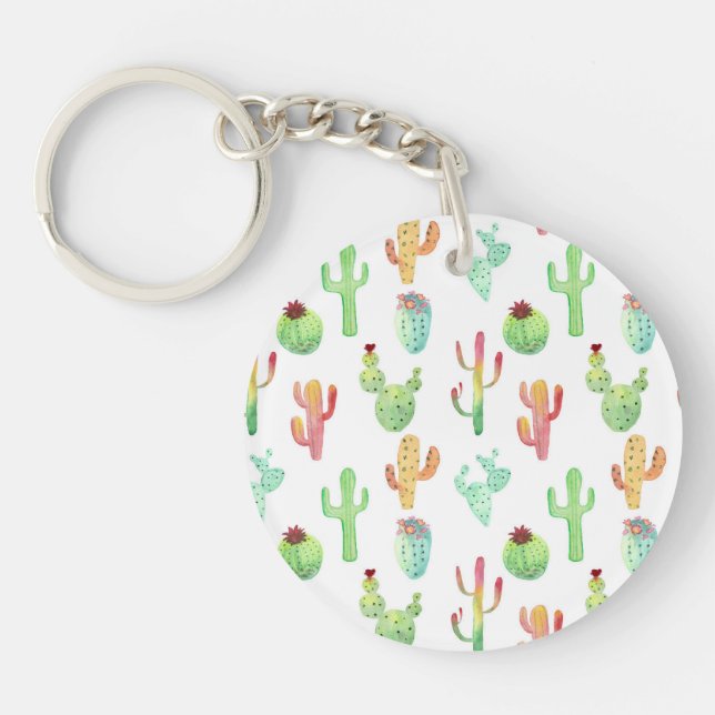 Porte-clés Motif en pastel d'aquarelle de cactus (Devant)