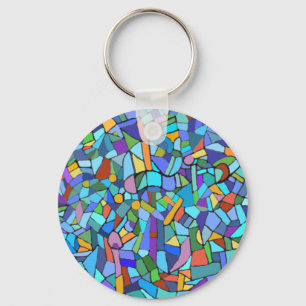 Porte-clés Motif en verre souillé dans le bleu