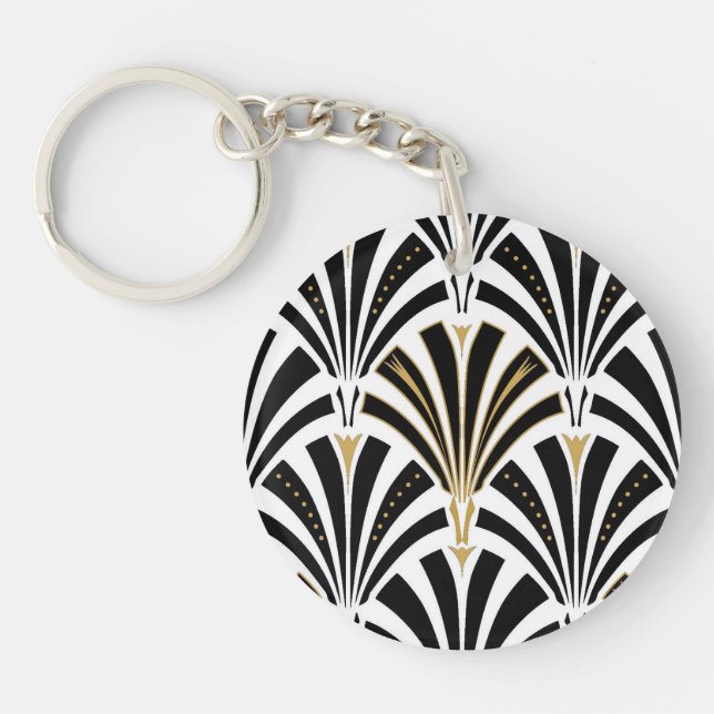 Porte-clés Motif éventail Art déco - noir et blanc (Devant)