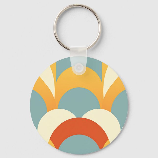 Porte-clés Motif festonné moutarde sarcelle rétro (Recto)