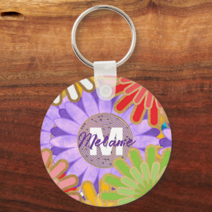 Porte-clés Motif Fleur Hippy Personnalisé Couleurs Vives Colo