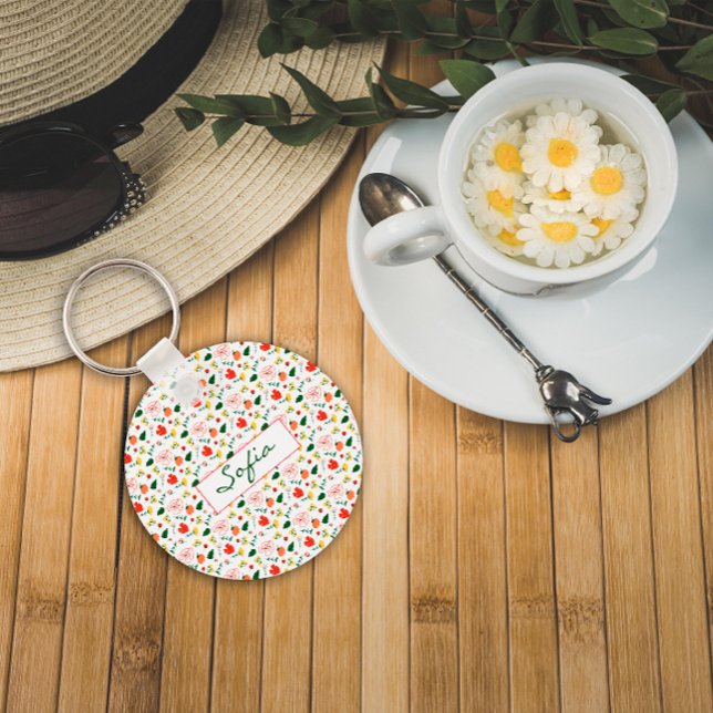 Porte-clés Motif fleur sauvage rouge et jaune (Créateur téléchargé)