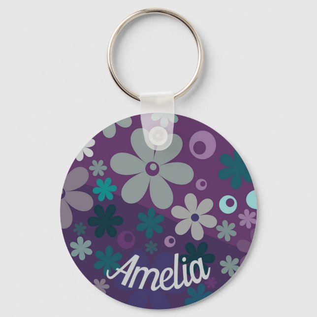 Porte-clés Motif fleur violet personnalisé mignon (Recto)