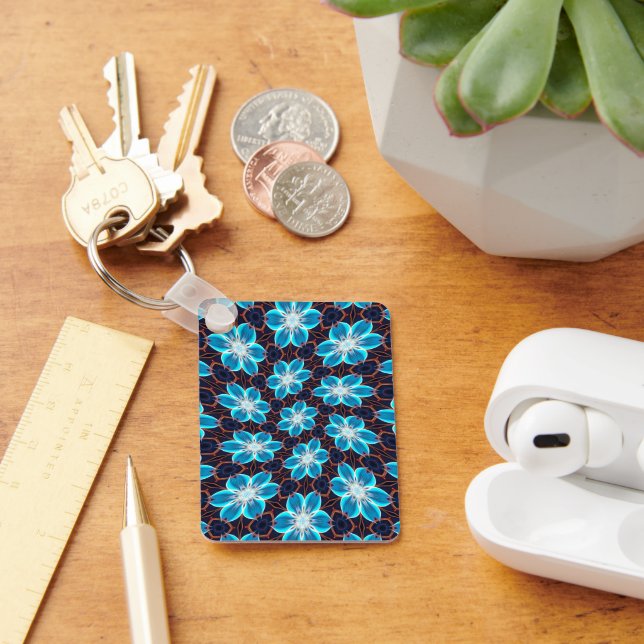 Porte-clés Motif Fleurs bleues Abstraites (Bureau)