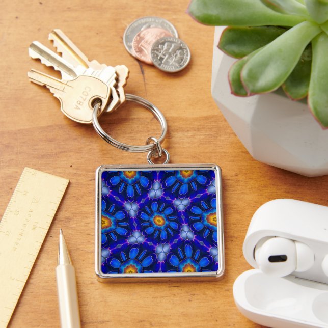 Porte-clés Motif Fleurs bleues Abstraites (Bureau)