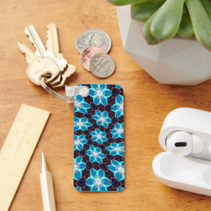 Porte-clés Motif Fleurs bleues Abstraites