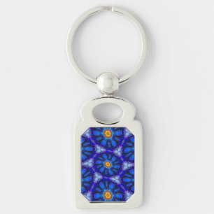 Porte-clés Motif Fleurs bleues Abstraites