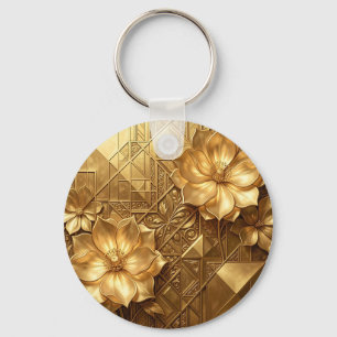 Porte-clés Motif floral Art Déco doré luxueux en relief